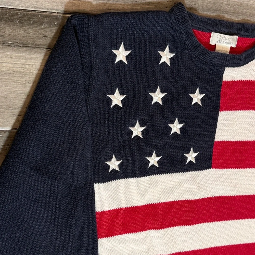VTG Christopher & Banks woman American Flag Crewneck Sweater -Red, White & Navy - Picture 6 of 12
